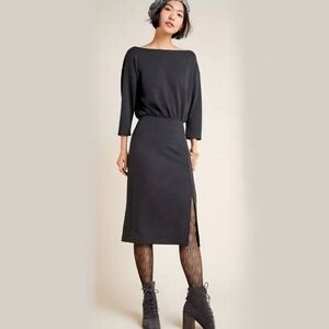 ANTHROPOLOGIE Gray Column Midi Dress With Slit Dark Academia Goth Career Size M